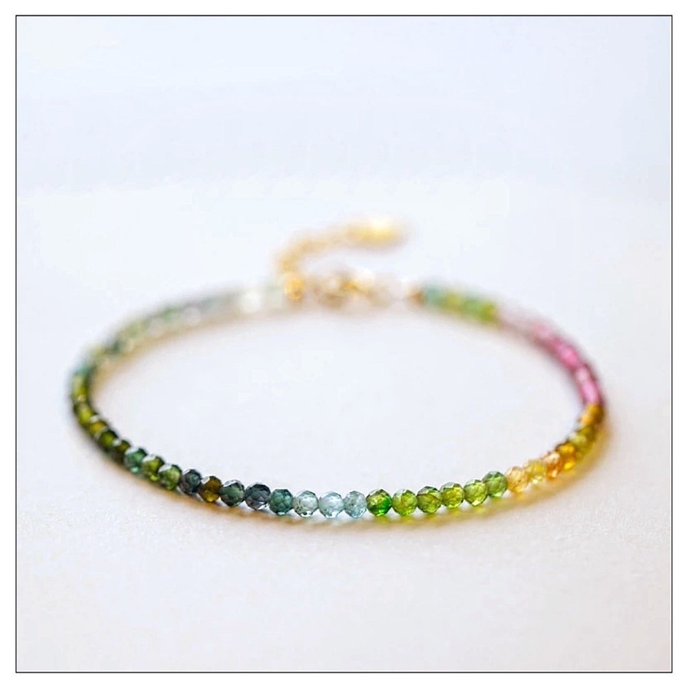 NEW Handmade Artisan Dainty Beaded  Natural Tourmaline Gold Plated Brace…